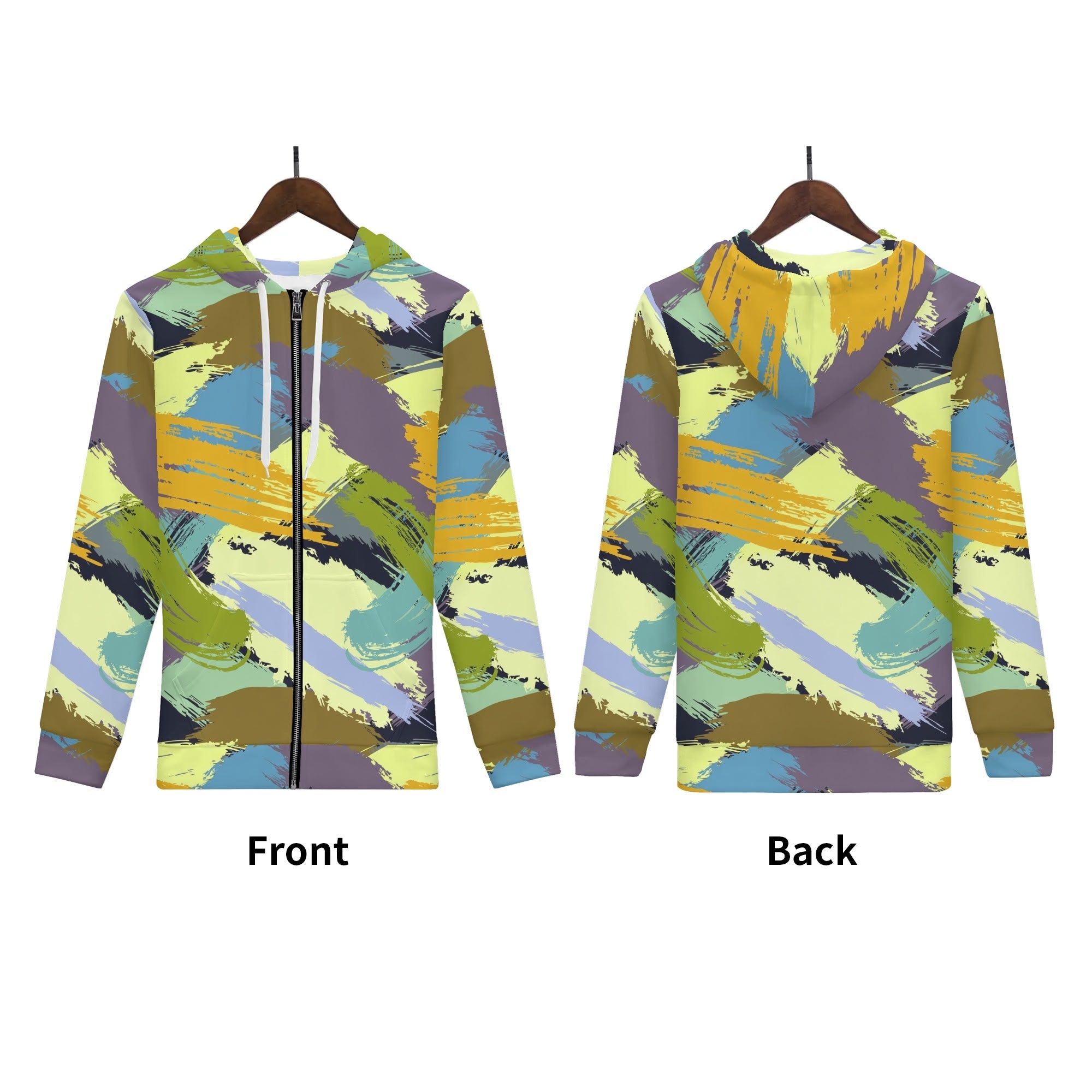 Women's Allover Print Zip-Up Hoodie - Paint