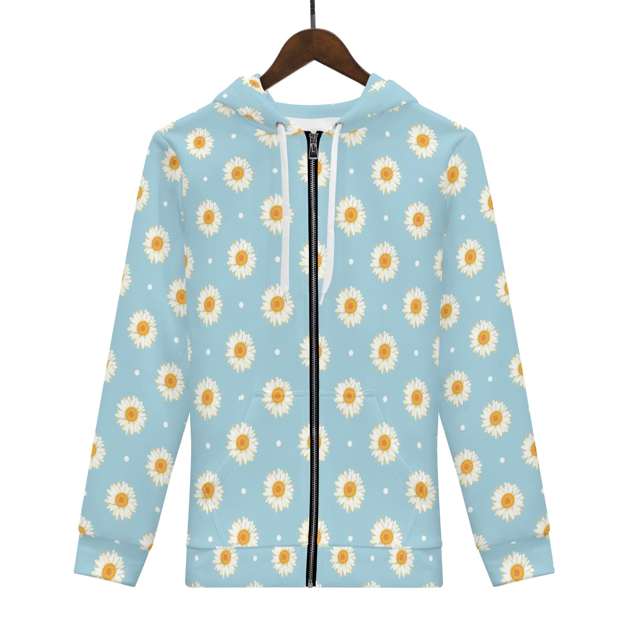 Women's Allover Print Zip-Up Hoodie - Daisy Dots