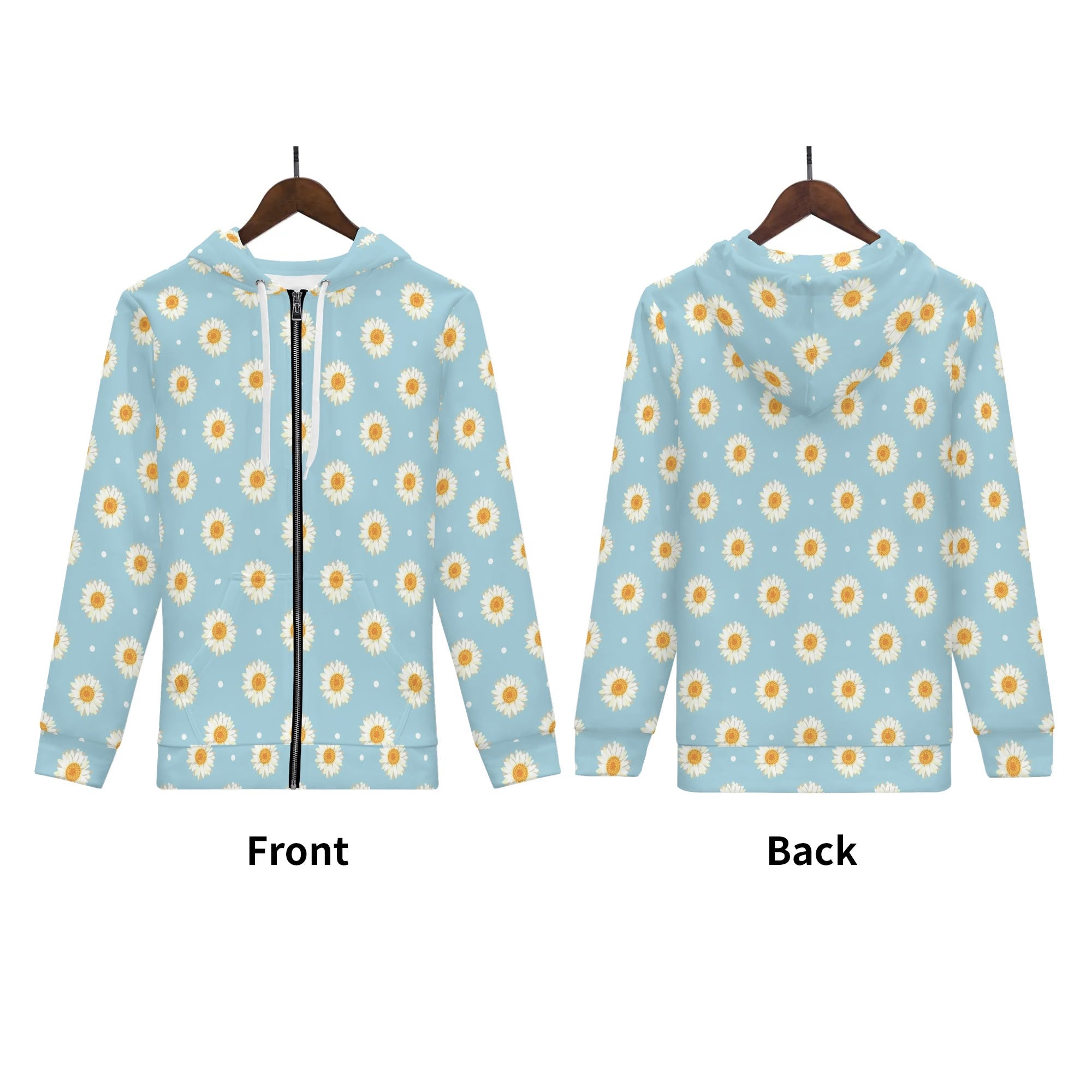 Women's Allover Print Zip-Up Hoodie - Daisy Dots