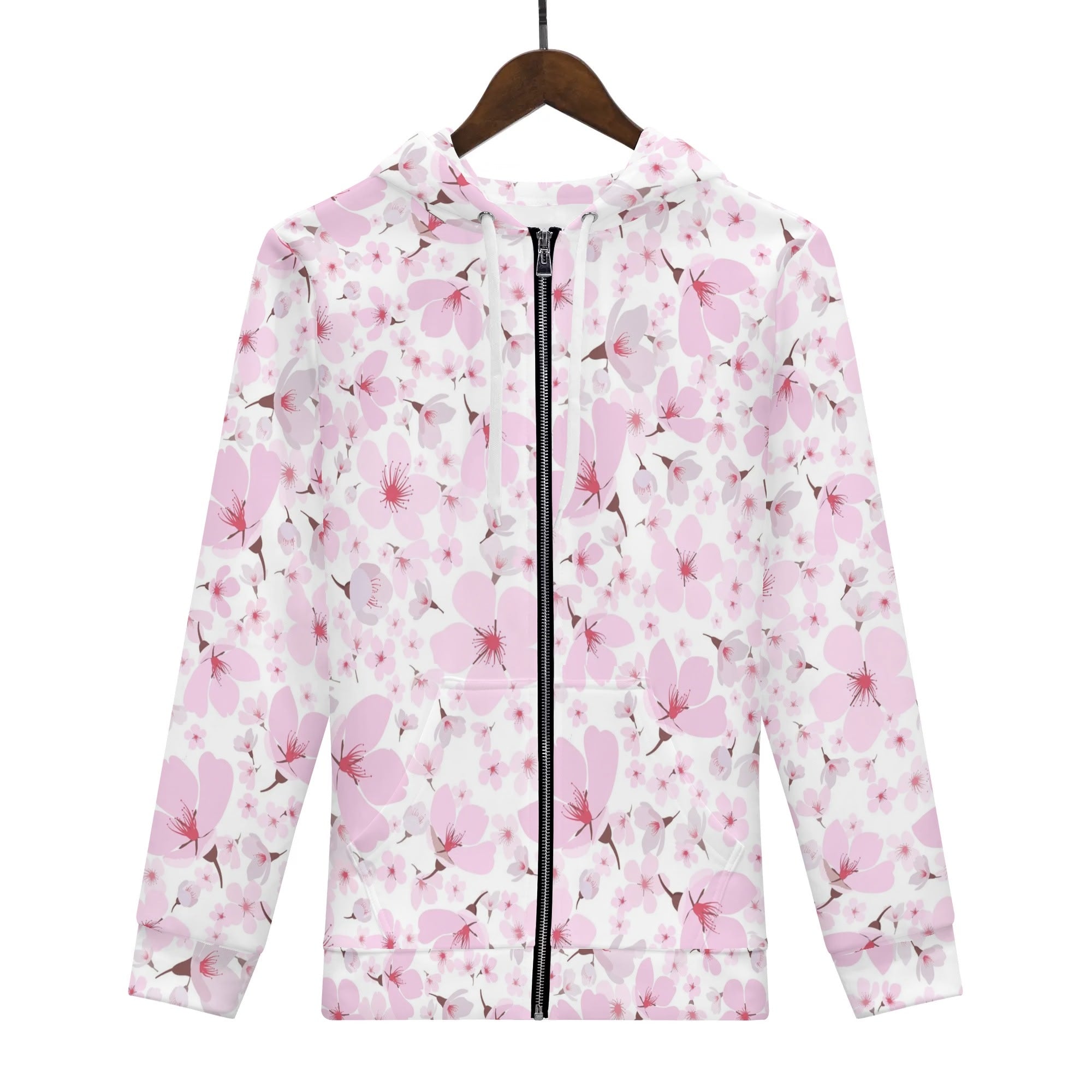 Women's Allover Print Zip-Up Hoodie - Cherry Blossoms