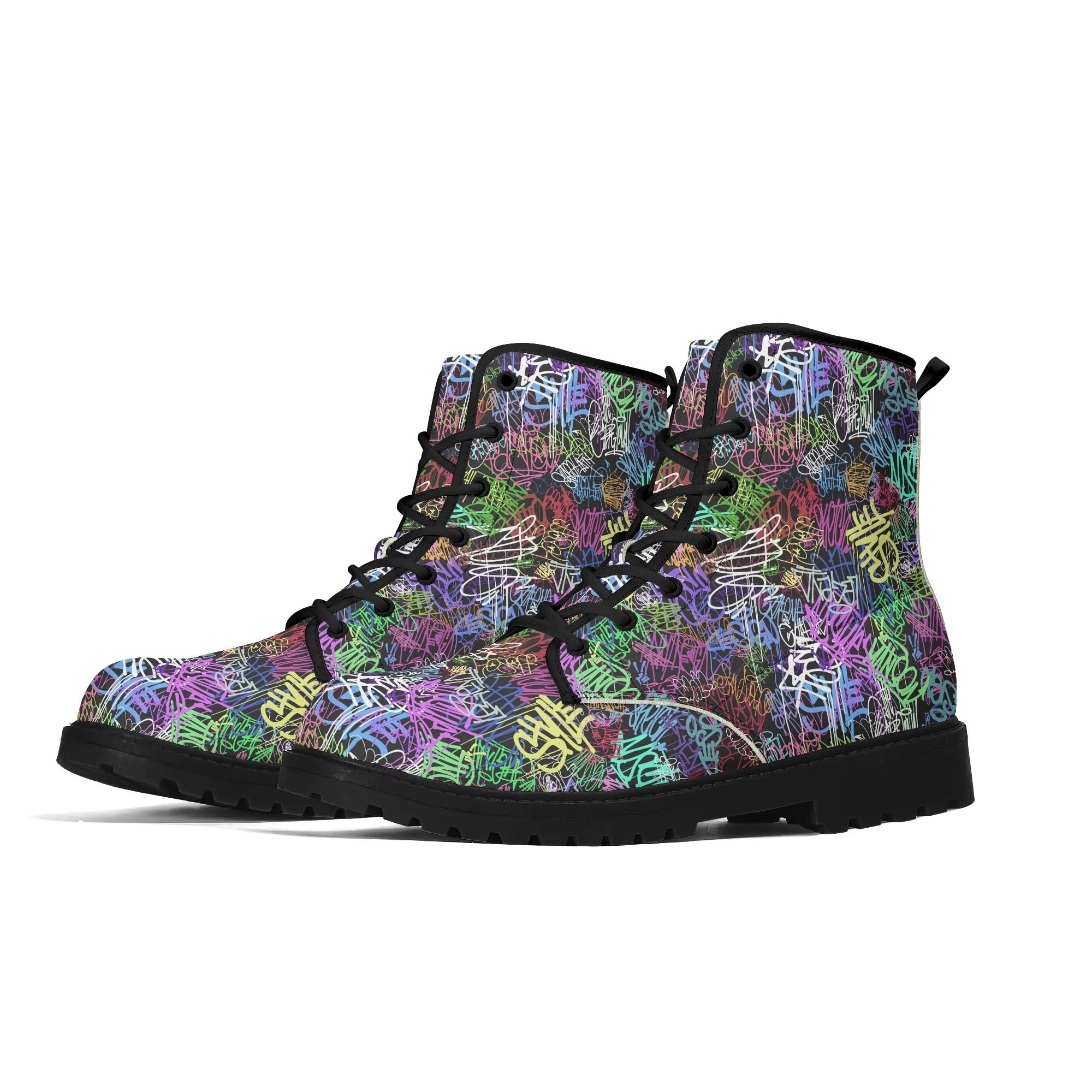 Women's Black Outsole Leather Boots - Graffiti