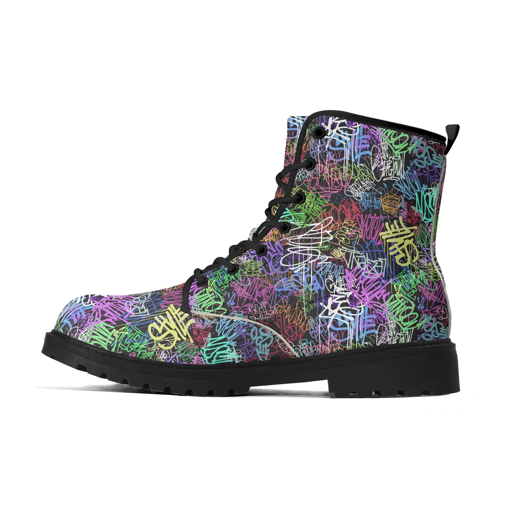 Women's Black Outsole Leather Boots - Graffiti