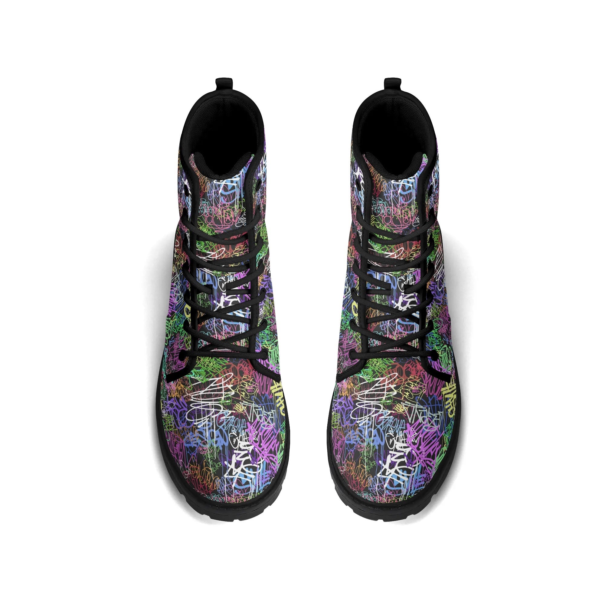 Women's Black Outsole Leather Boots - Graffiti