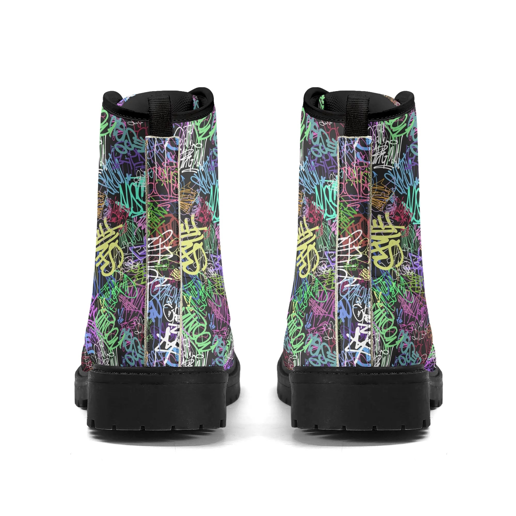 Women's Black Outsole Leather Boots - Graffiti