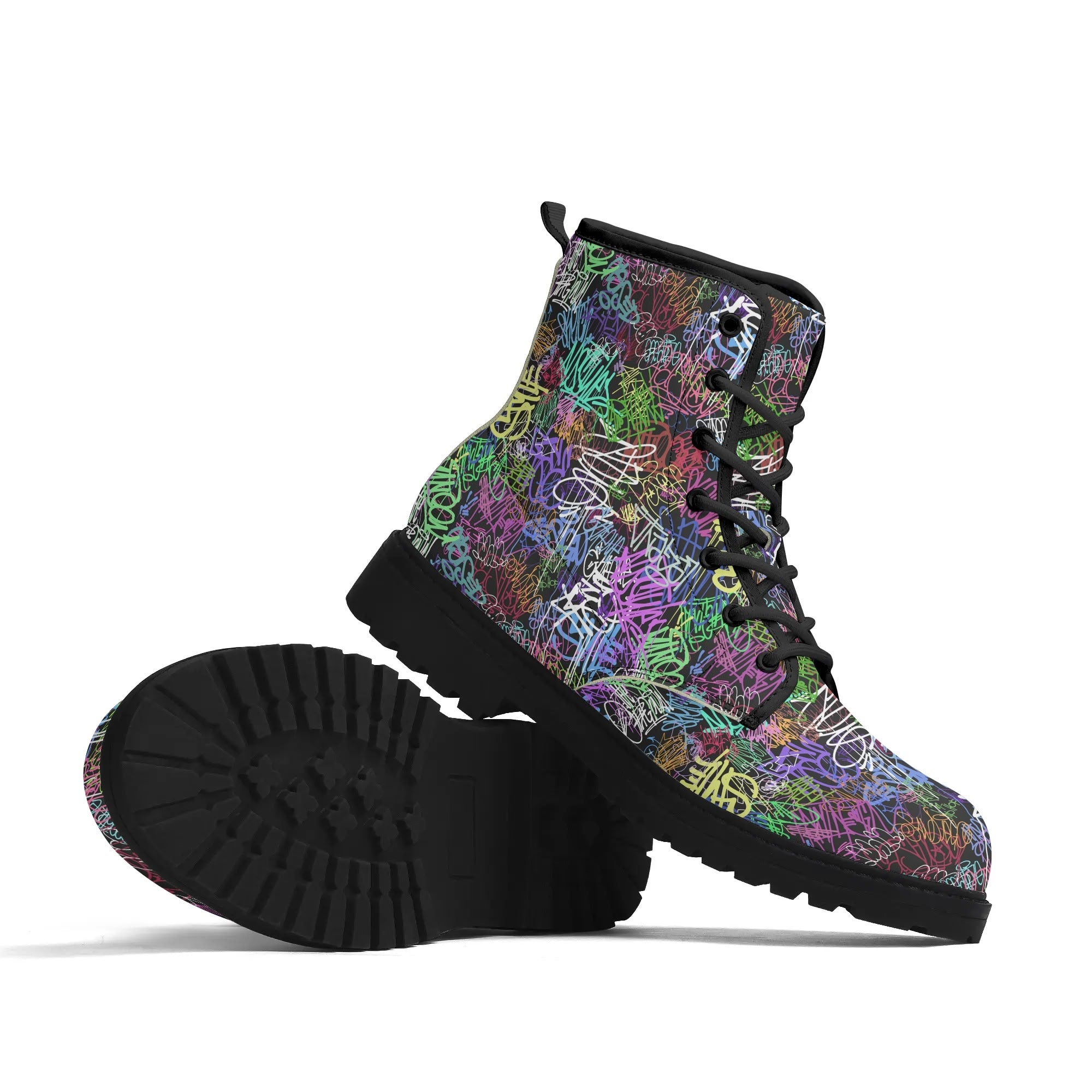 Women's Black Outsole Leather Boots - Graffiti