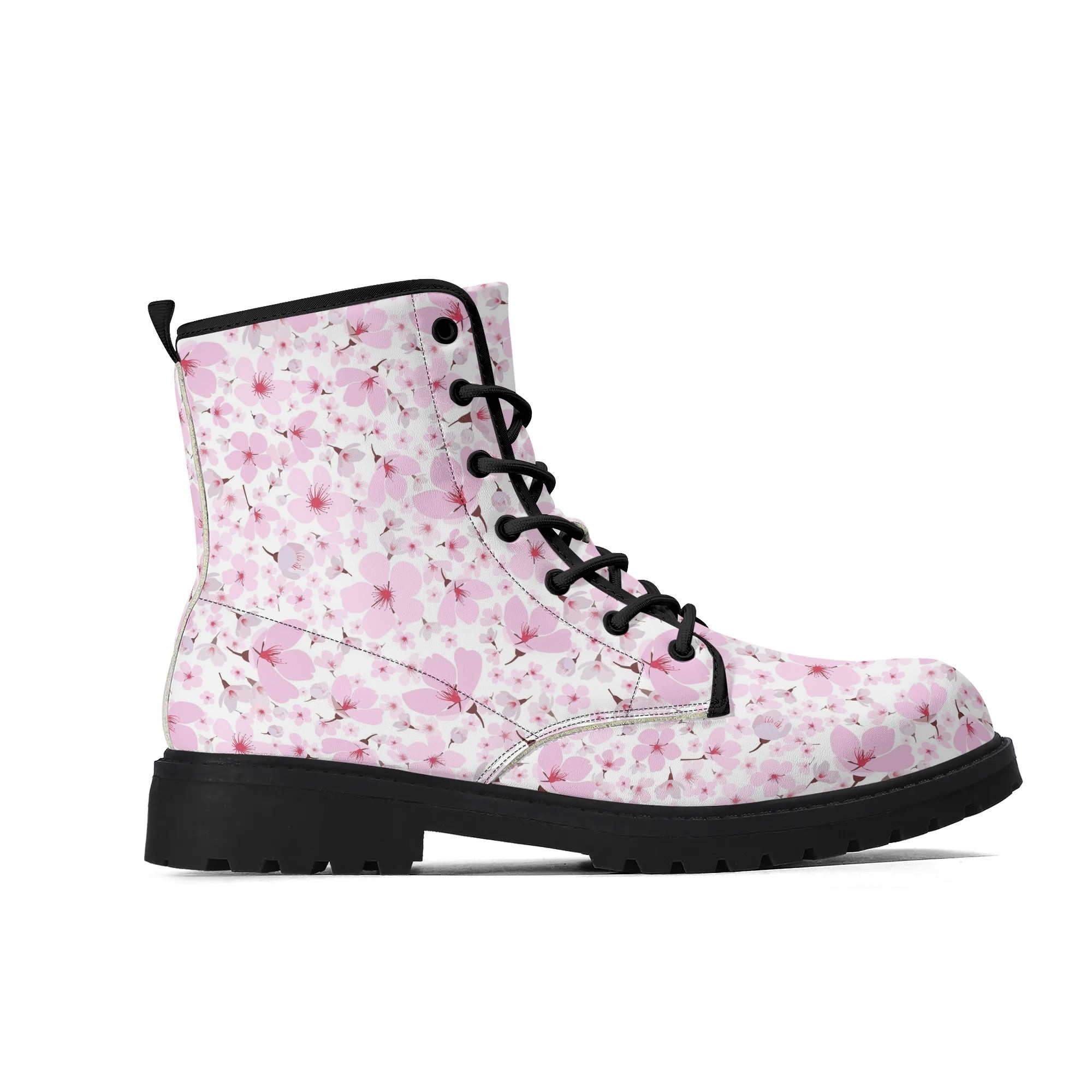 Women's Black Outsole Leather Boots - Cherry Blossoms