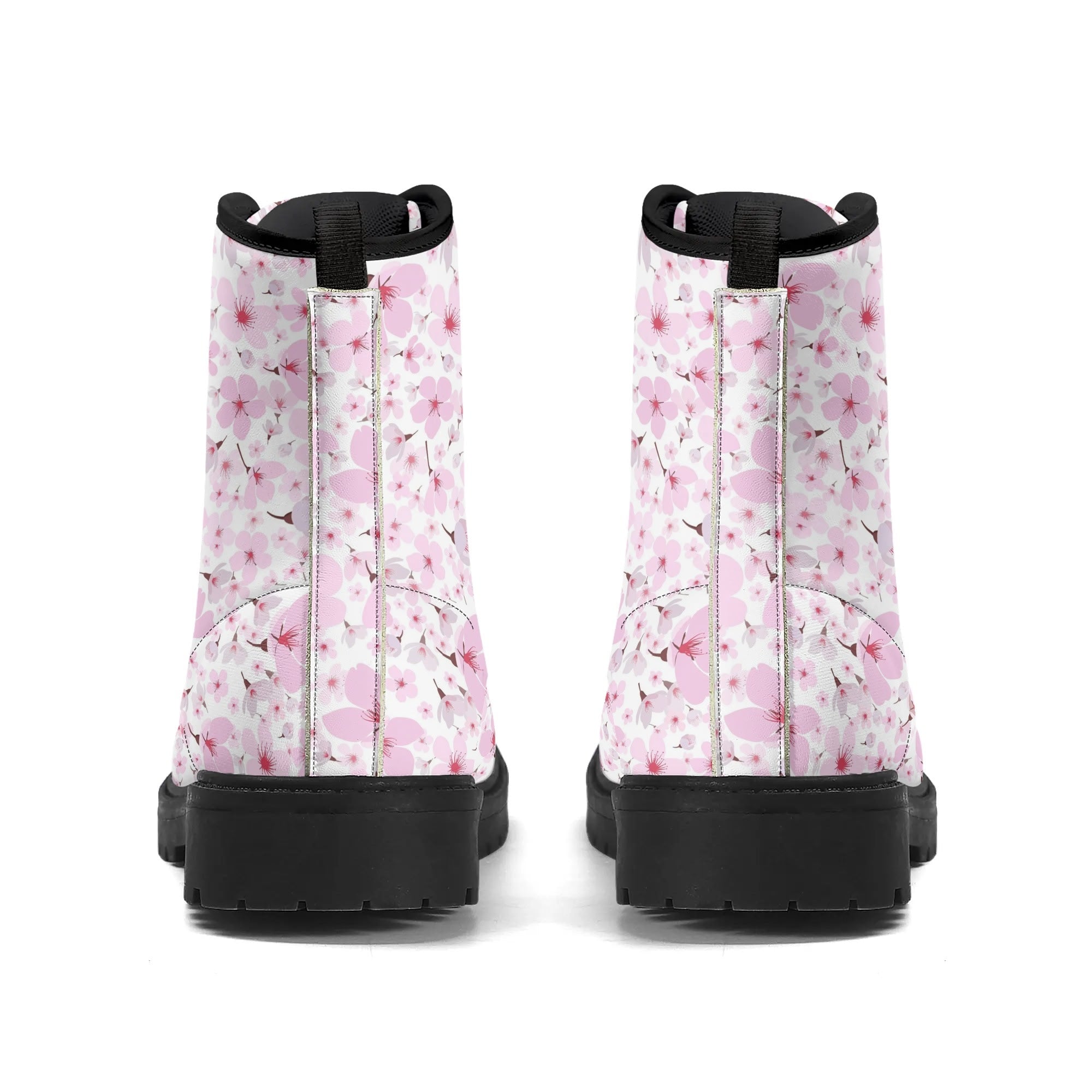 Women's Black Outsole Leather Boots - Cherry Blossoms