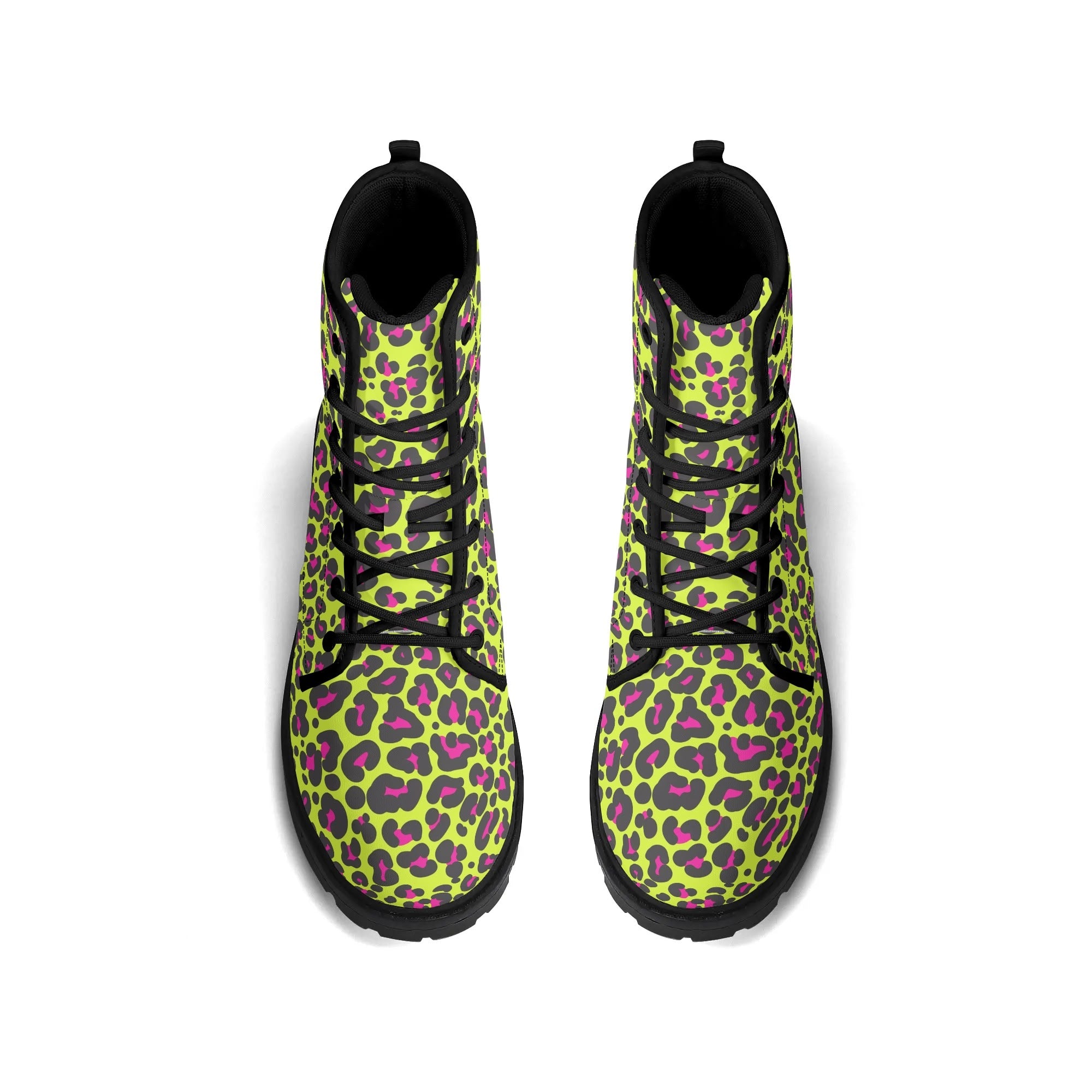 Women's Black Outsole Leather Boots - Neon Leopard