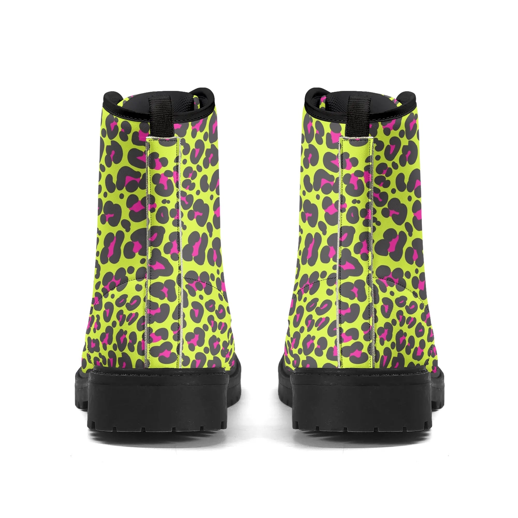 Women's Black Outsole Leather Boots - Neon Leopard