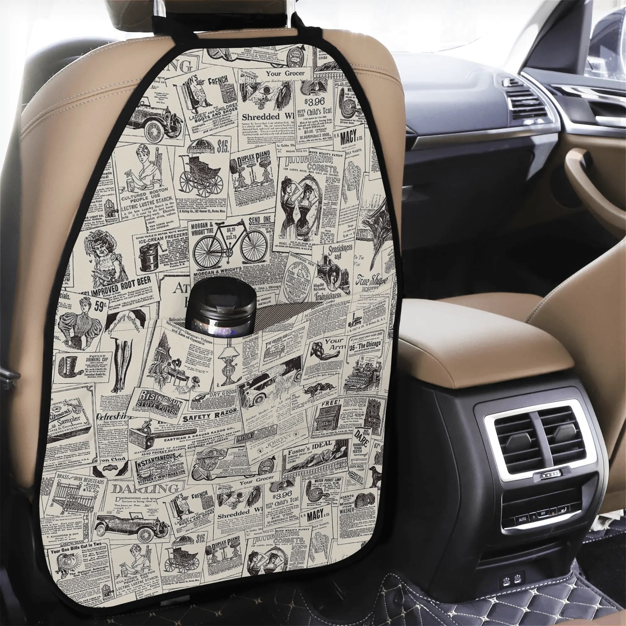 Car Back Seat Organizer - Vintage Newsprint