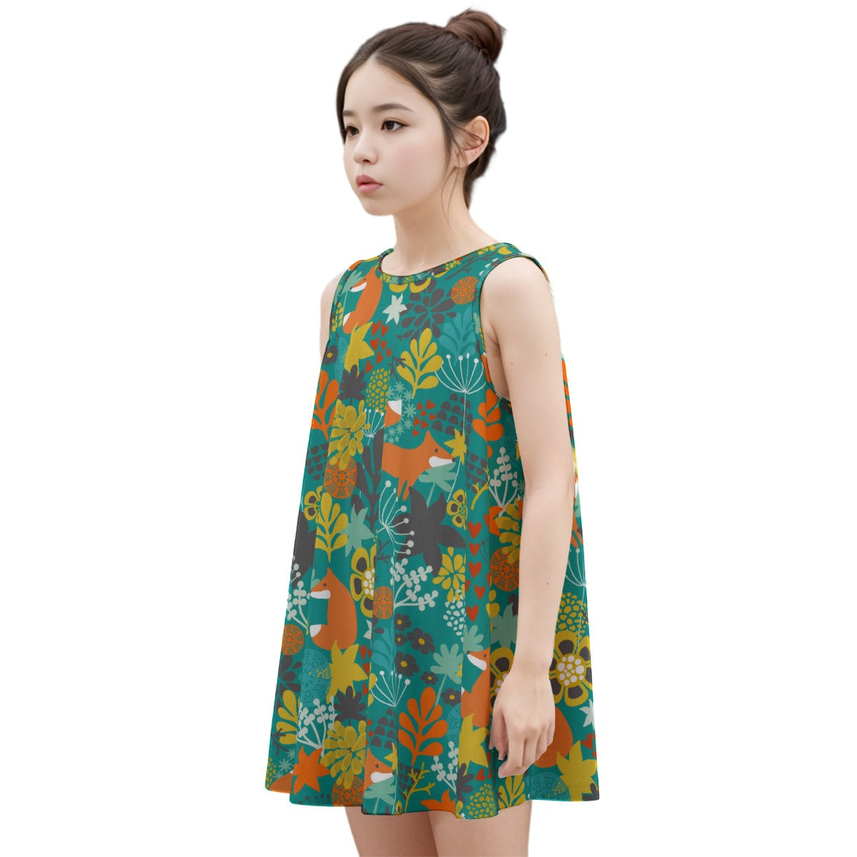 Kid's Sleeveless Cotton Swing Dress - Forest Fables