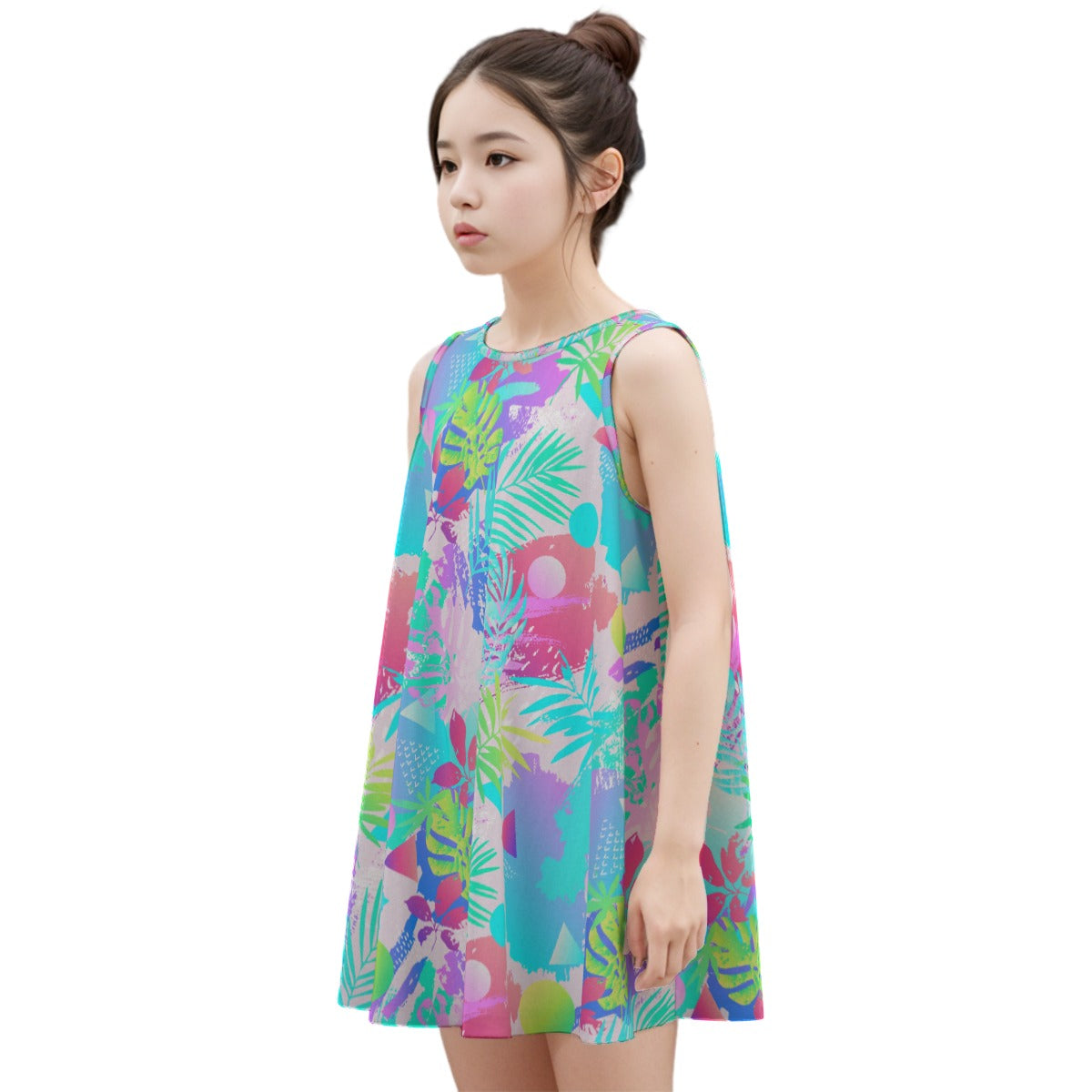 Kid's Sleeveless Cotton Swing Dress - Miami Nights