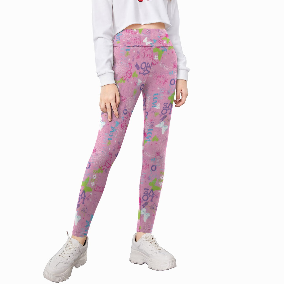 Kids' Printed Leggings - Live Laugh Love (Pink)