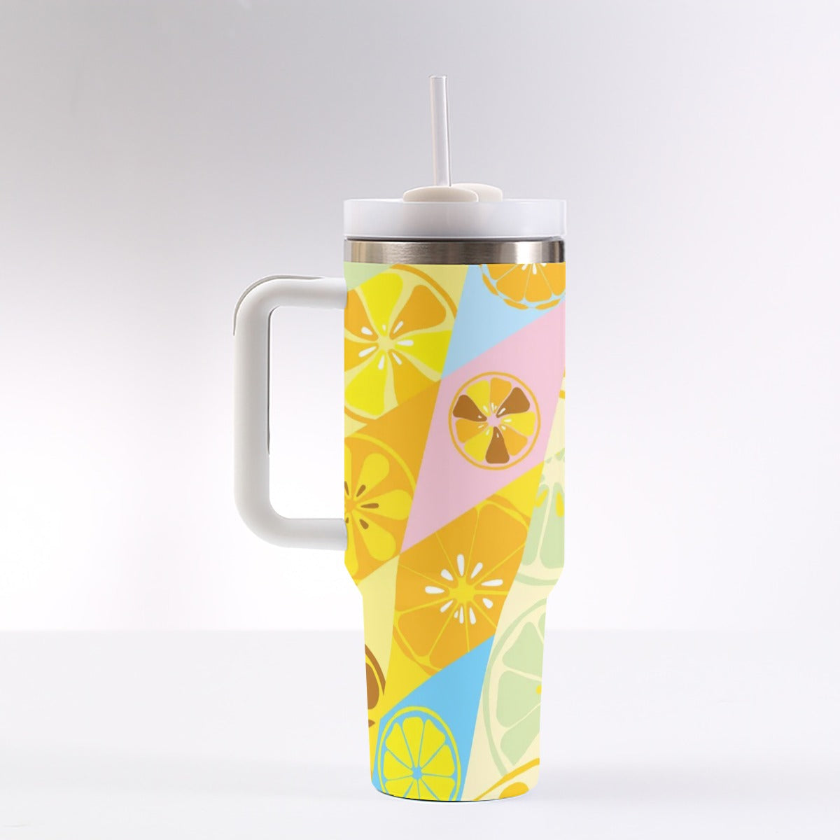 40oz Stainless Steel "Stanley" Tumbler With Handle - Lemonade