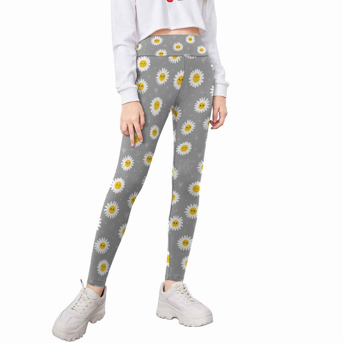 Kids' Printed Leggings - Ditsy Daisy Grey (Dark)