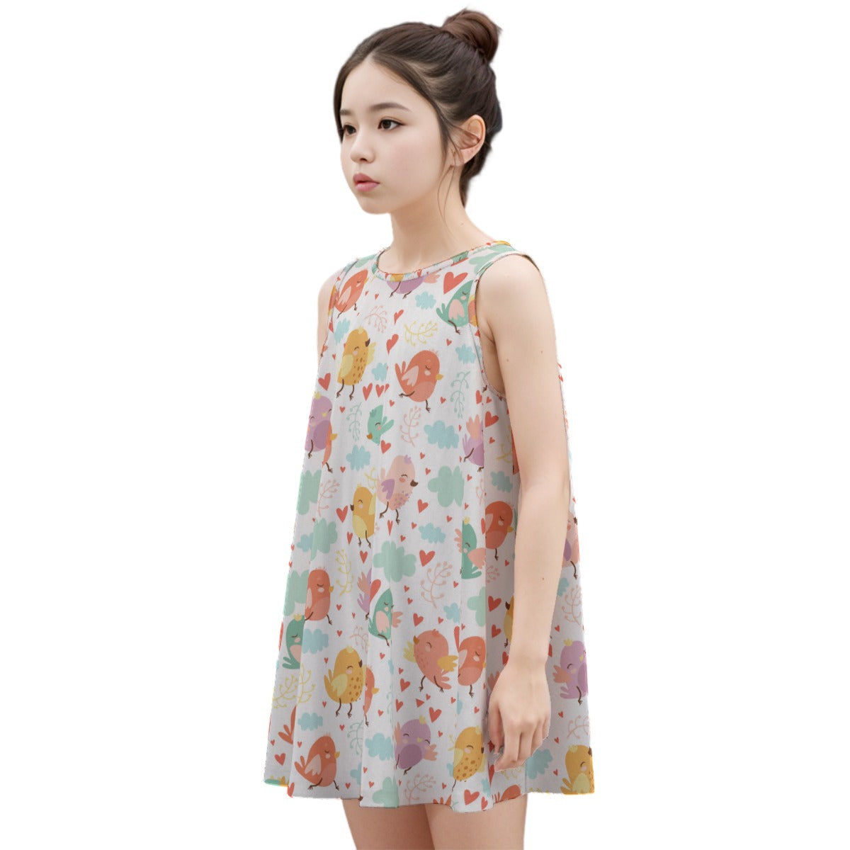 Kid's Sleeveless Cotton Swing Dress - Baby Birds