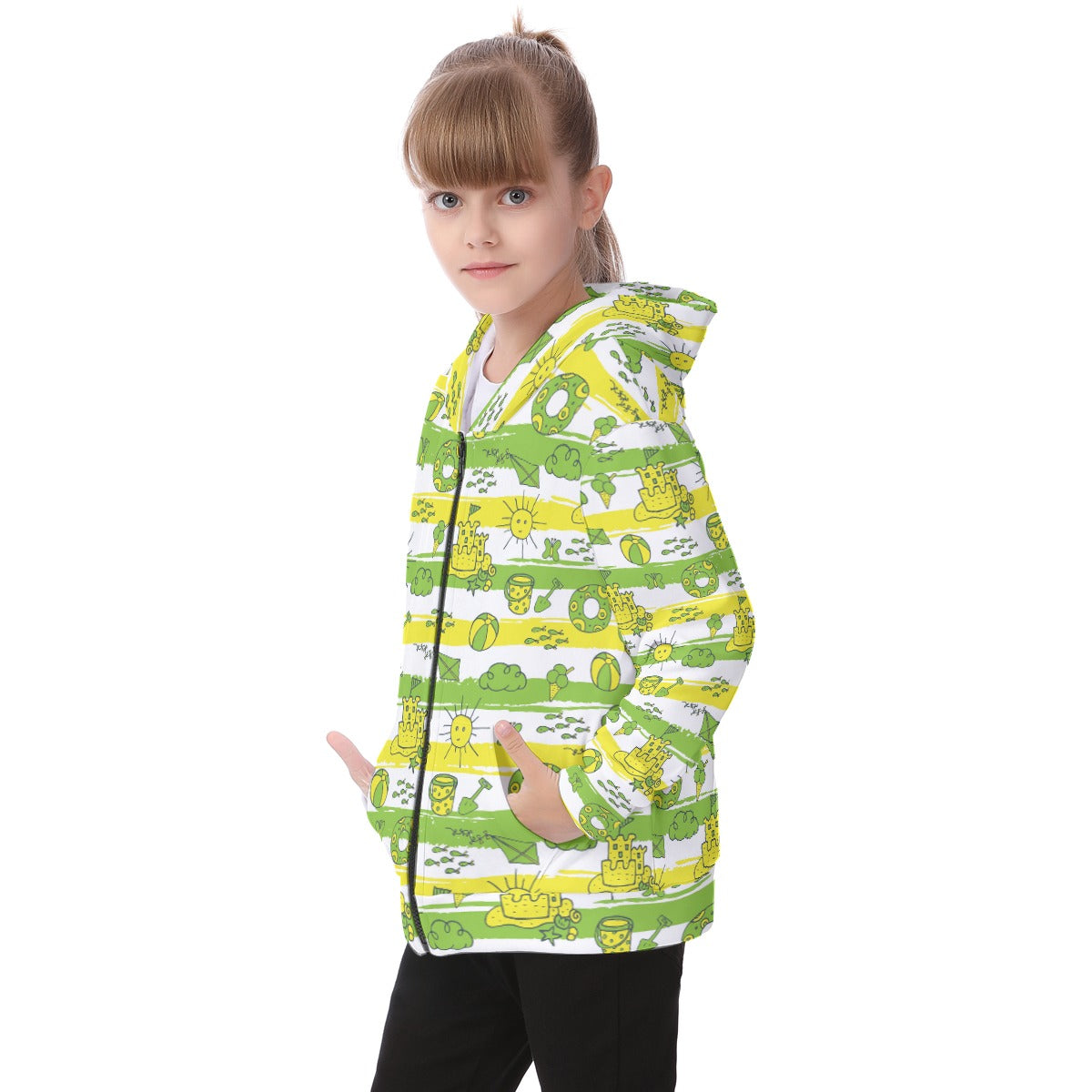 Kid's Heavy Fleece Zip Up Hoodie - A Day at the Beach