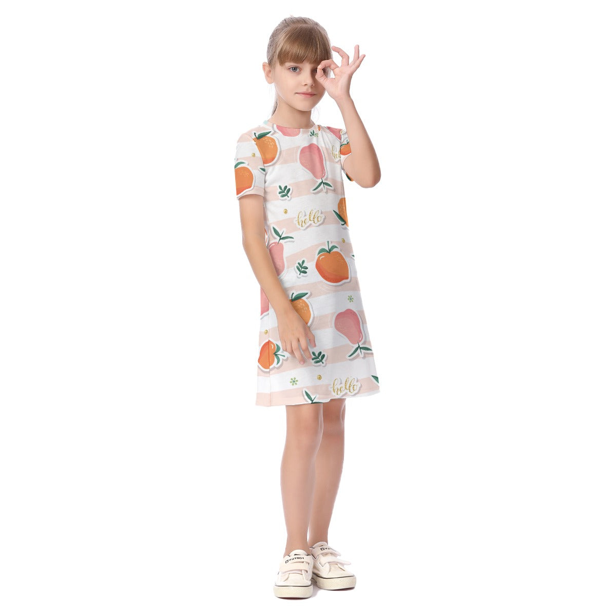 Kid's Short Sleeve T-Shirt Dress - Cute Fruit Too