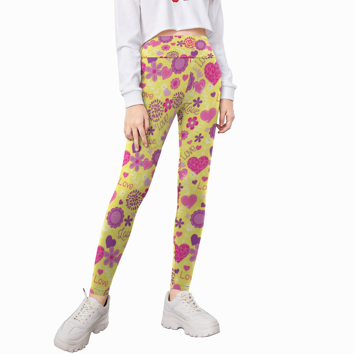 Kids' Printed Leggings - Live Laugh Love (Yellow)