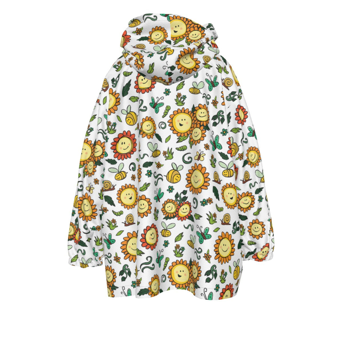 Kid's Sherpa Fleece Hoodie Blanket - Smiley Sunflowers