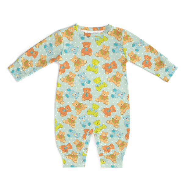 All-Over Print Long-Sleeve Baby Romper - Teddy Bear Picnic