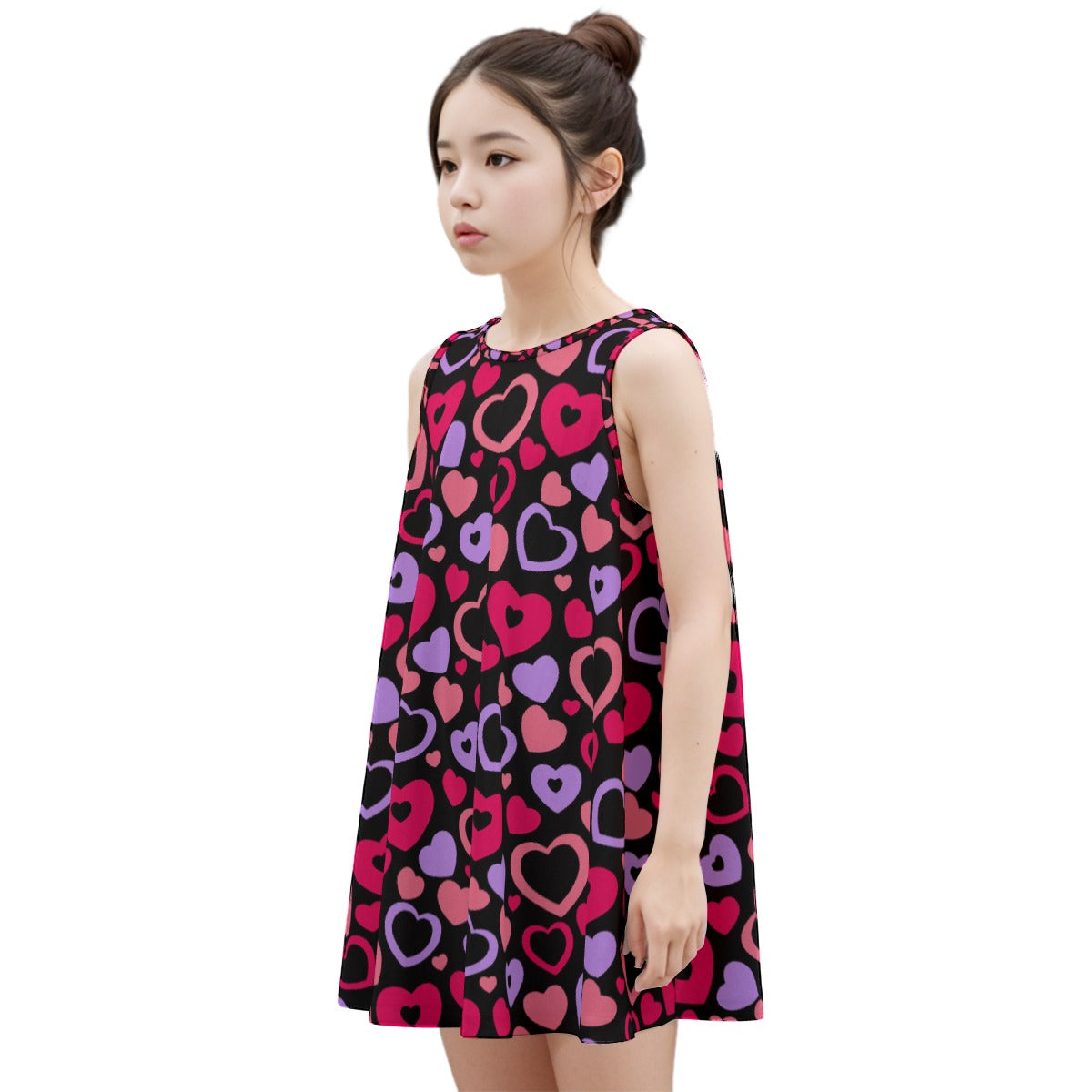 Kid's Sleeveless Cotton Swing Dress - Hollow Hearts