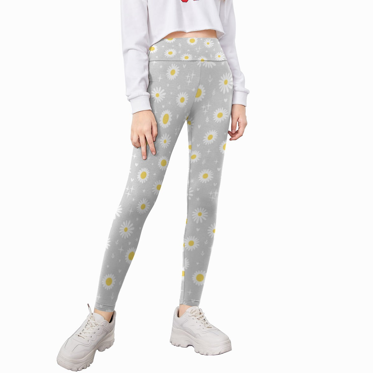 Kids' Printed Leggings - Ditsy Daisy Grey (Light)