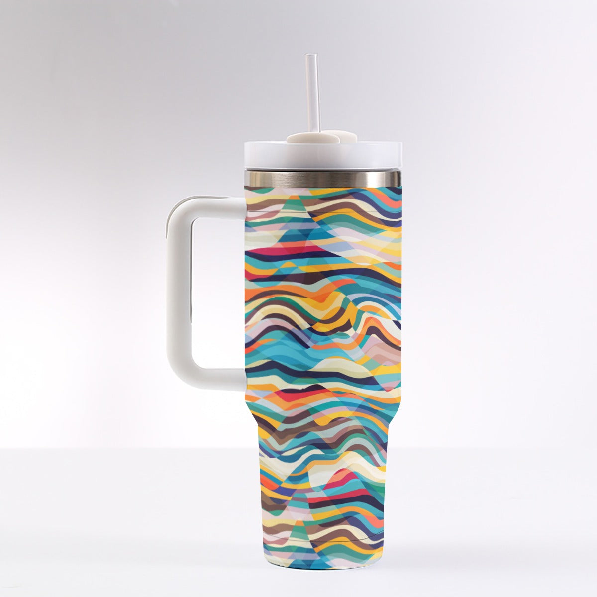 40oz Stainless Steel "Stanley" Tumbler With Handle - Mosaic Waves