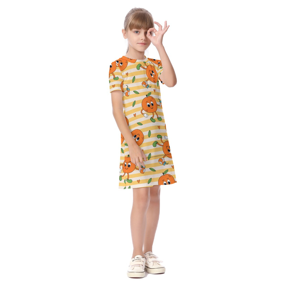 Kid's Short Sleeve T-Shirt Dress - Orange You Glad