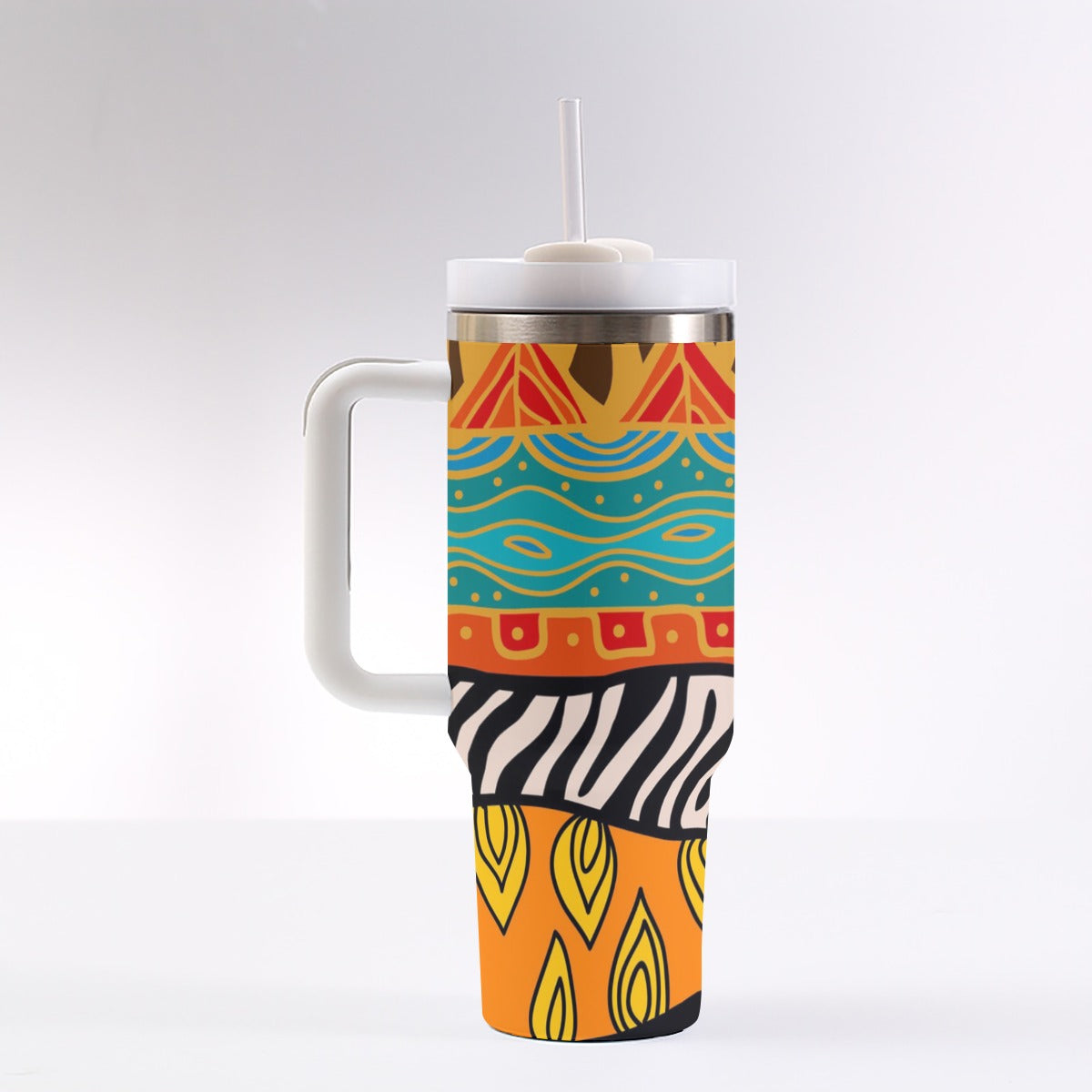 40oz Stainless Steel "Stanley" Tumbler With Handle - African Print (Zebra)