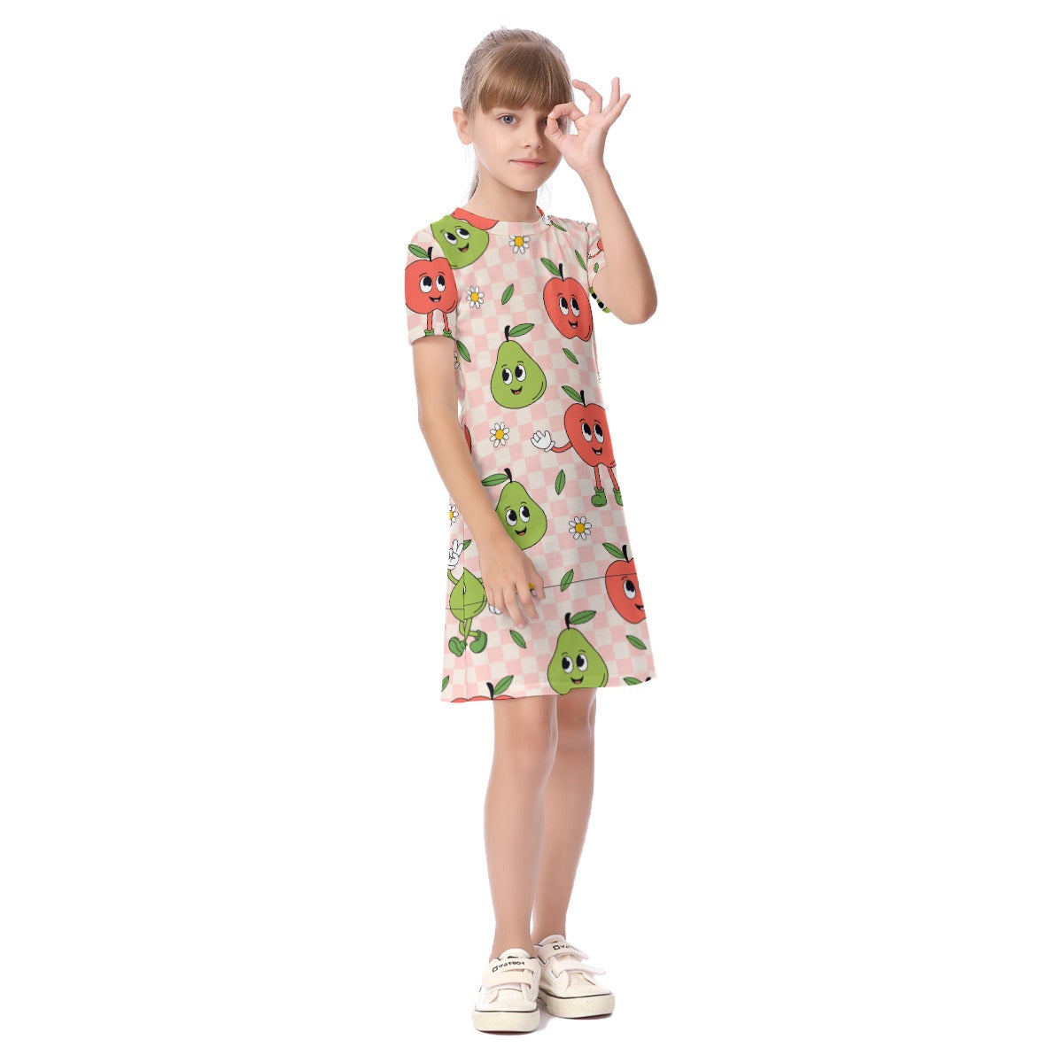 Kid's Short Sleeve T-Shirt Dress - Apple Pear Jamboree