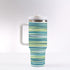 40oz Stainless Steel "Stanley" Tumbler With Handle - Cyan Stripes