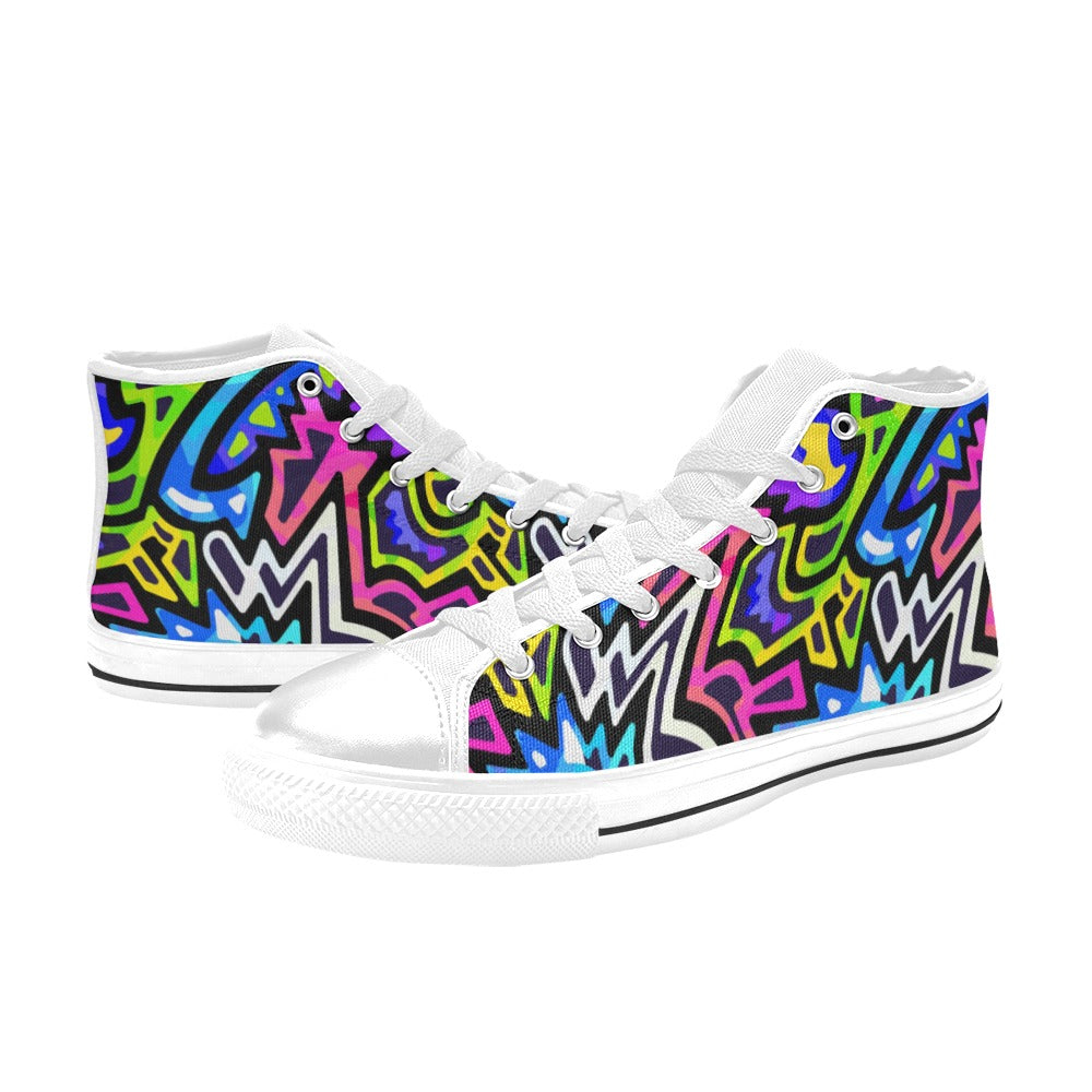 Kid's High Top Canvas Shoes - Neon Graffiti