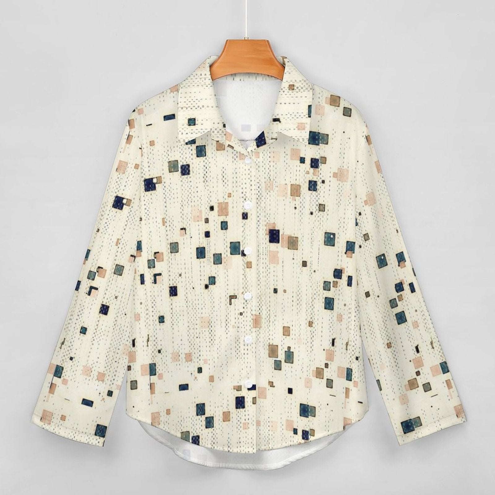 Women's Irregular Hem Button-Up Shirt - Squares