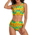 High-Waist Asymmetrical Shoulder Bikini - Neon Orange Mosaic