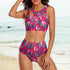 High-Waist Asymmetrical Shoulder Bikini - Neon Red Mosaic