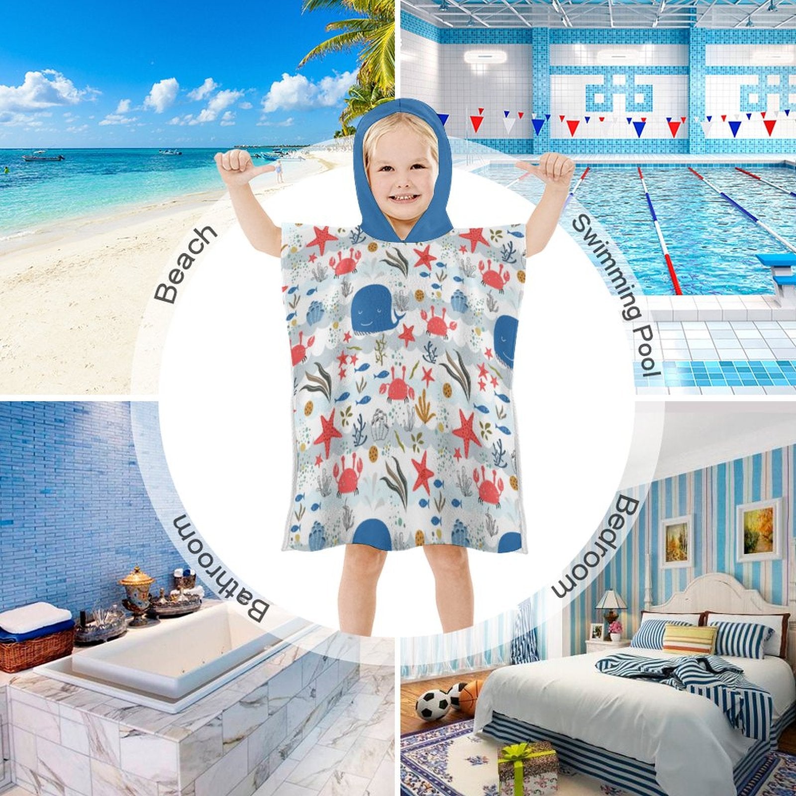 Kids Hooded Terry Cloth Towel - Under the Sea