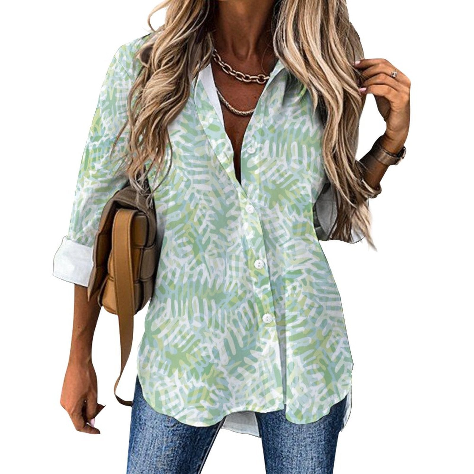 Women's Irregular Hem Button-Up Shirt - Fresh Ferns