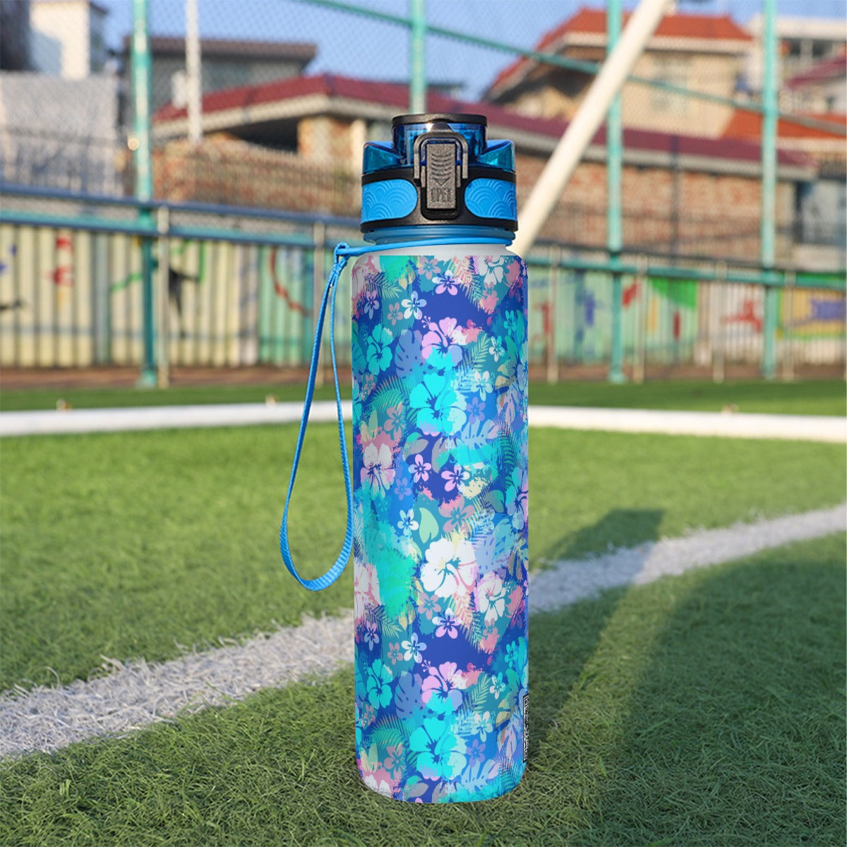 Botella de agua deportiva con filtro de 32 oz - Hibiscus en verde azulado