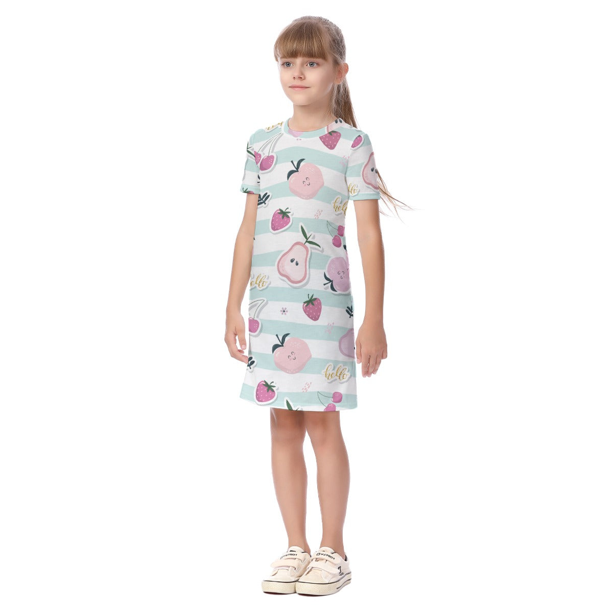 Kid's Short Sleeve T-Shirt Dress - Cute Fruit