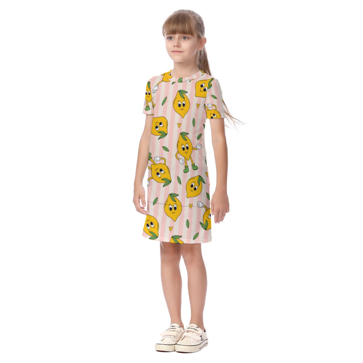 Kid's Short Sleeve T-Shirt Dress - Lemon Twist