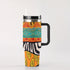 40oz Stainless Steel "Stanley" Tumbler With Handle - African Print (Zebra)