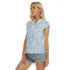 Women's Cap-Sleeve V-Neck Top - Blue Chintz