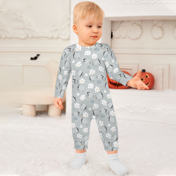 All-Over Print Long-Sleeve Baby Romper - Counting Sheep