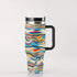 40oz Stainless Steel "Stanley" Tumbler With Handle - Mosaic Waves