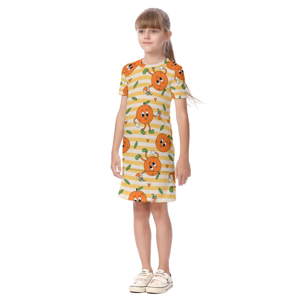 Kid's Short Sleeve T-Shirt Dress - Orange You Glad