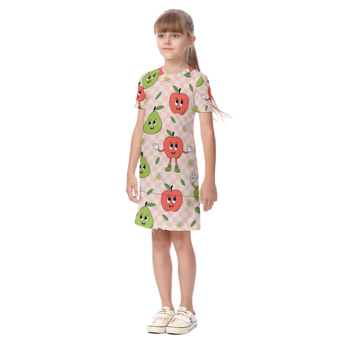 Kid's Short Sleeve T-Shirt Dress - Apple Pear Jamboree