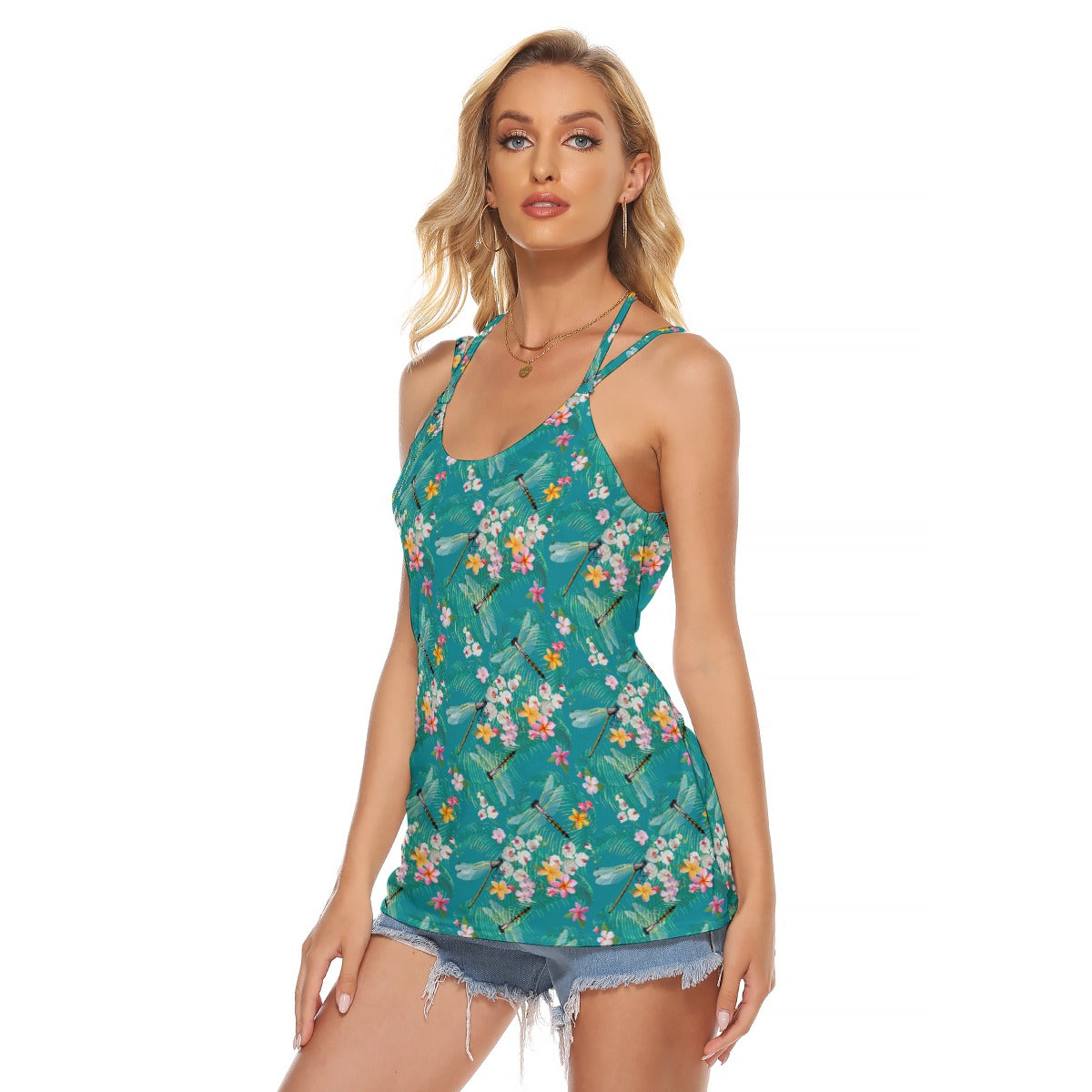 Women's Backless Halter Top - Tropical Dragonflies