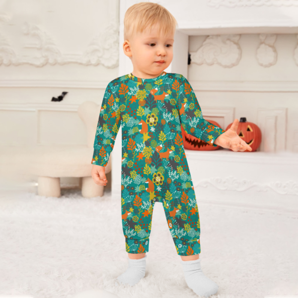 All-Over Print Long-Sleeve Baby Romper - Forest Fables