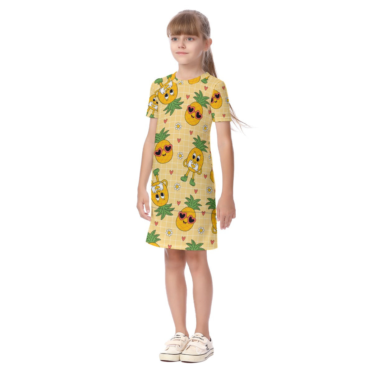 Kid's Short Sleeve T-Shirt Dress - Pineapple Love